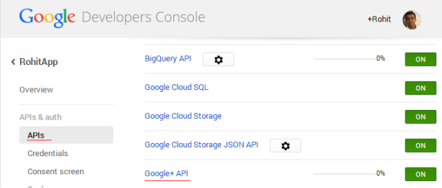 Enable Google + API